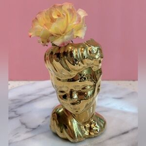 Vintage Gold Lady‎ Flower Head Vase USA Pottery